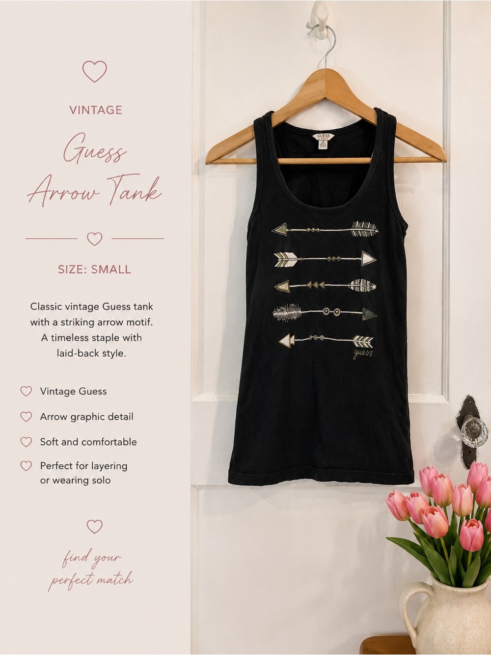 Guess Black Tank Top with Metallic Arrow Graphic